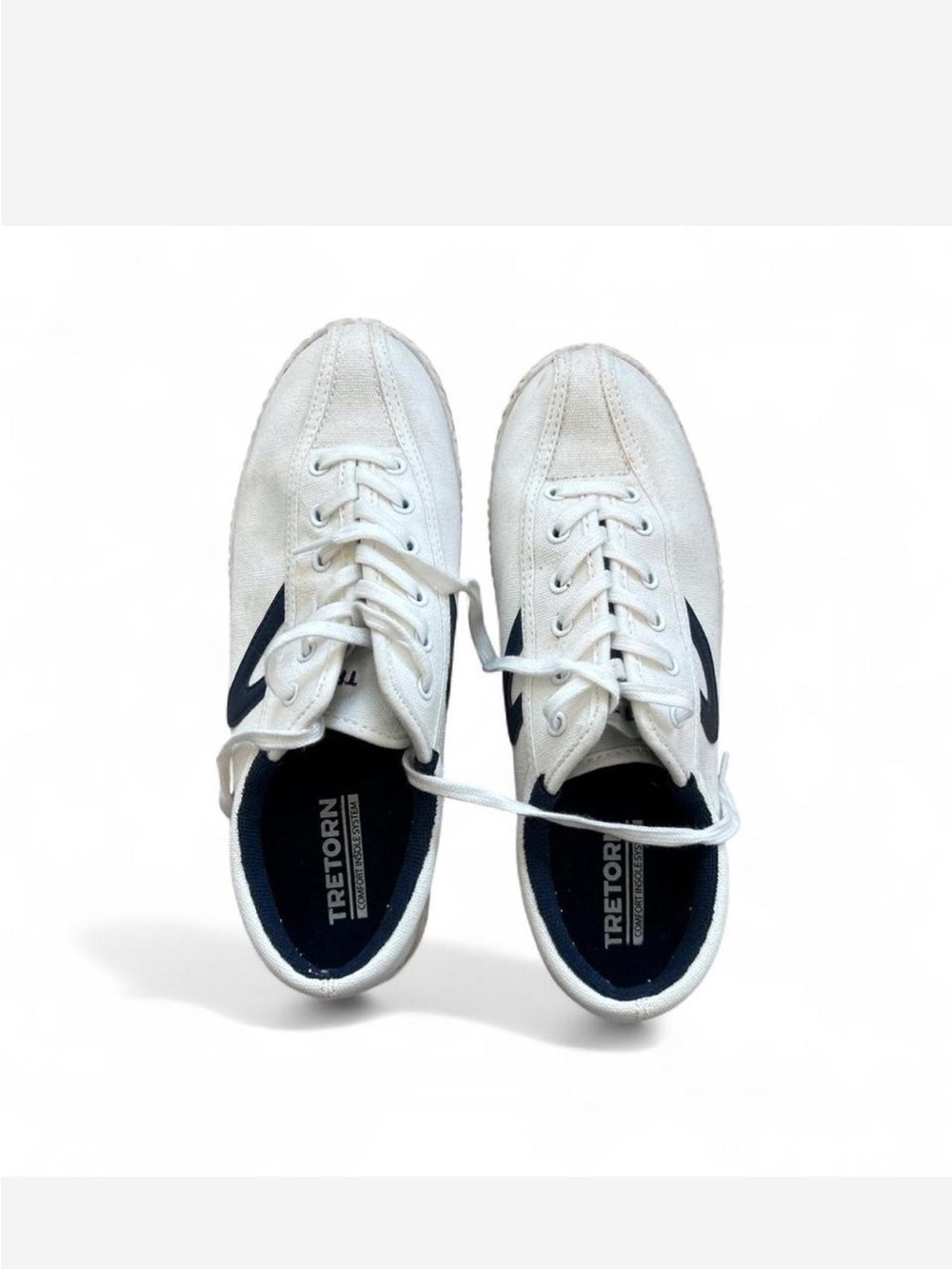 Tretorn White and Navy Low-Top Canvas Sneakers